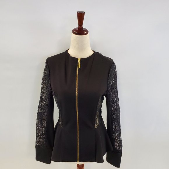 Black Peplum Jacket with Lace Details - Picture 1 of 4